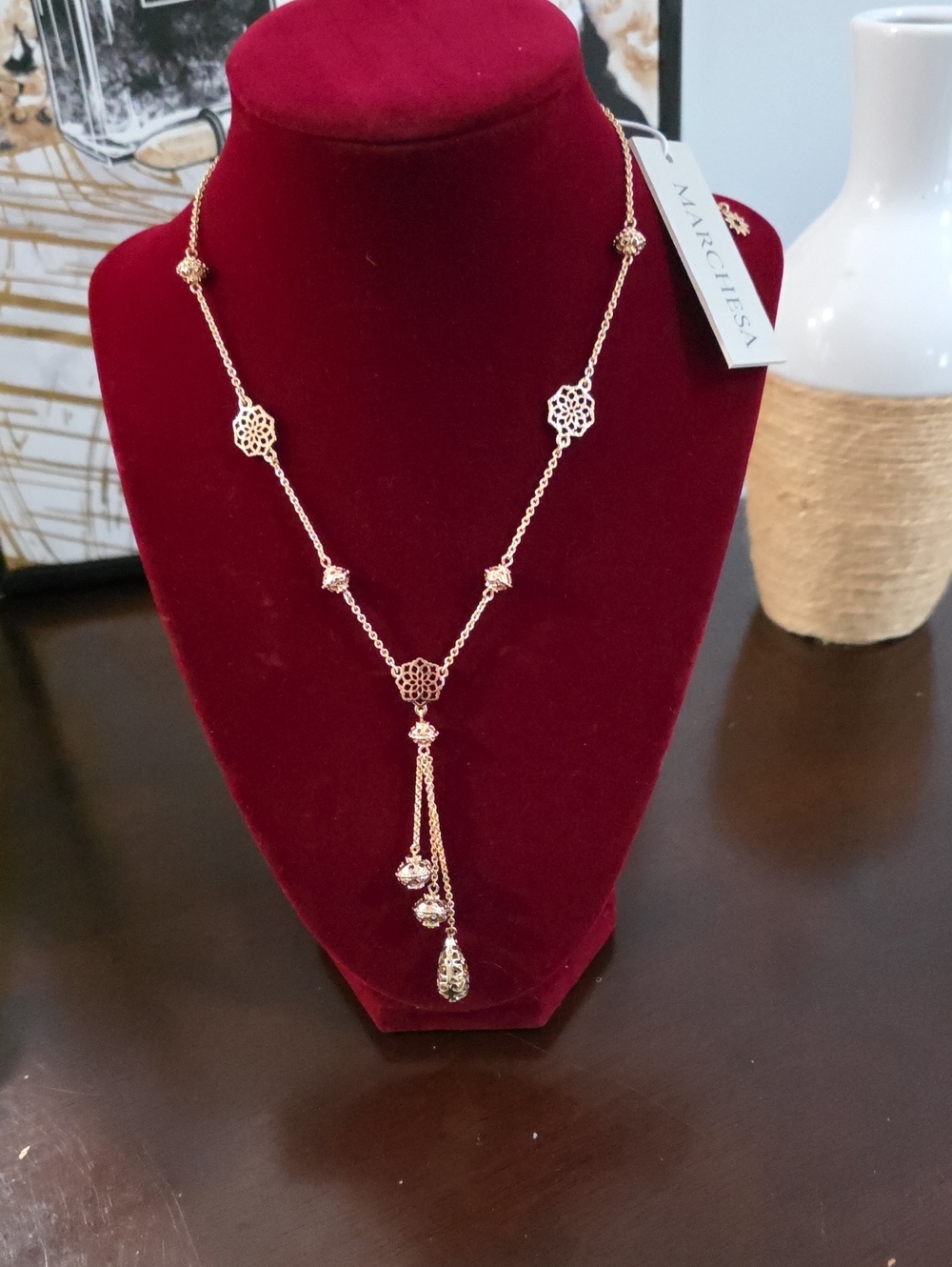 Marchesa Gold Tone Filigree Lariat Necklace